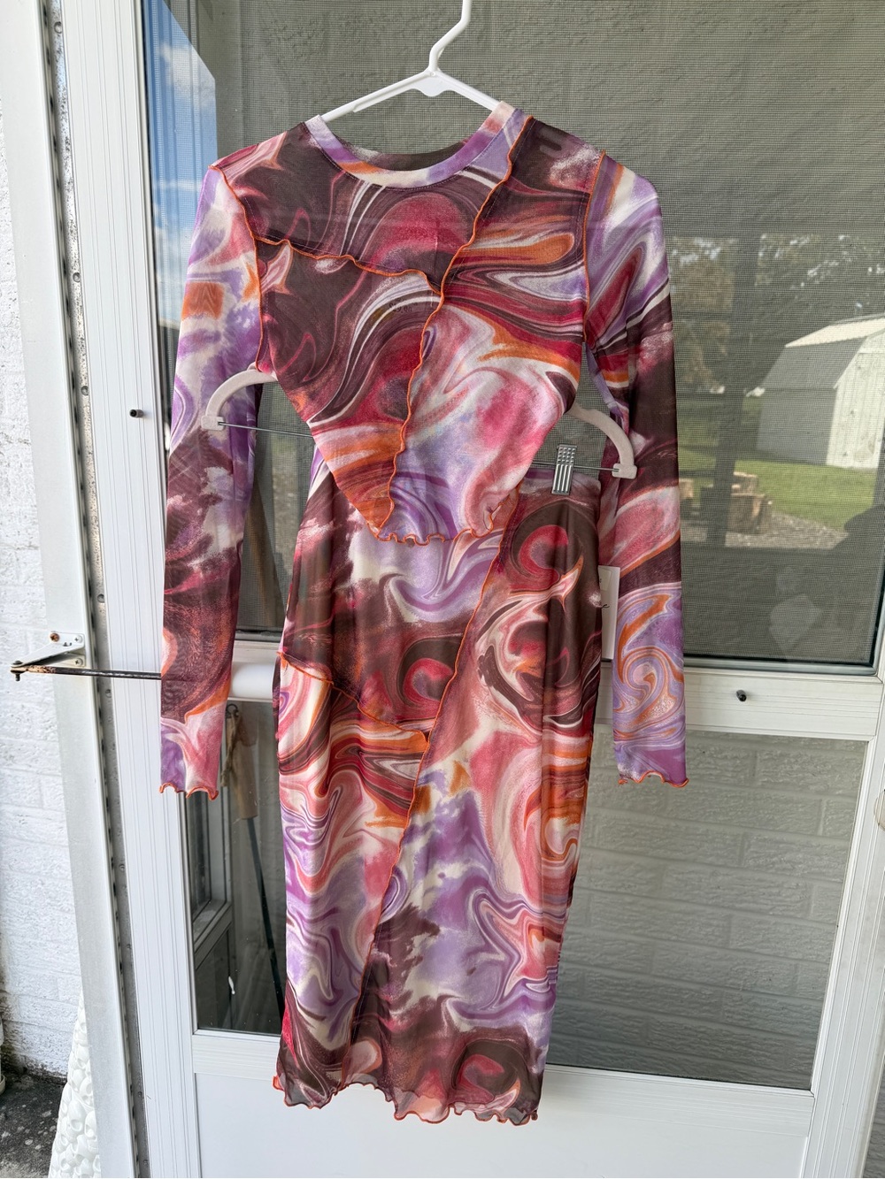 Women’s Swirl-Print Long Sleeve top and skirt in Pink and Purple